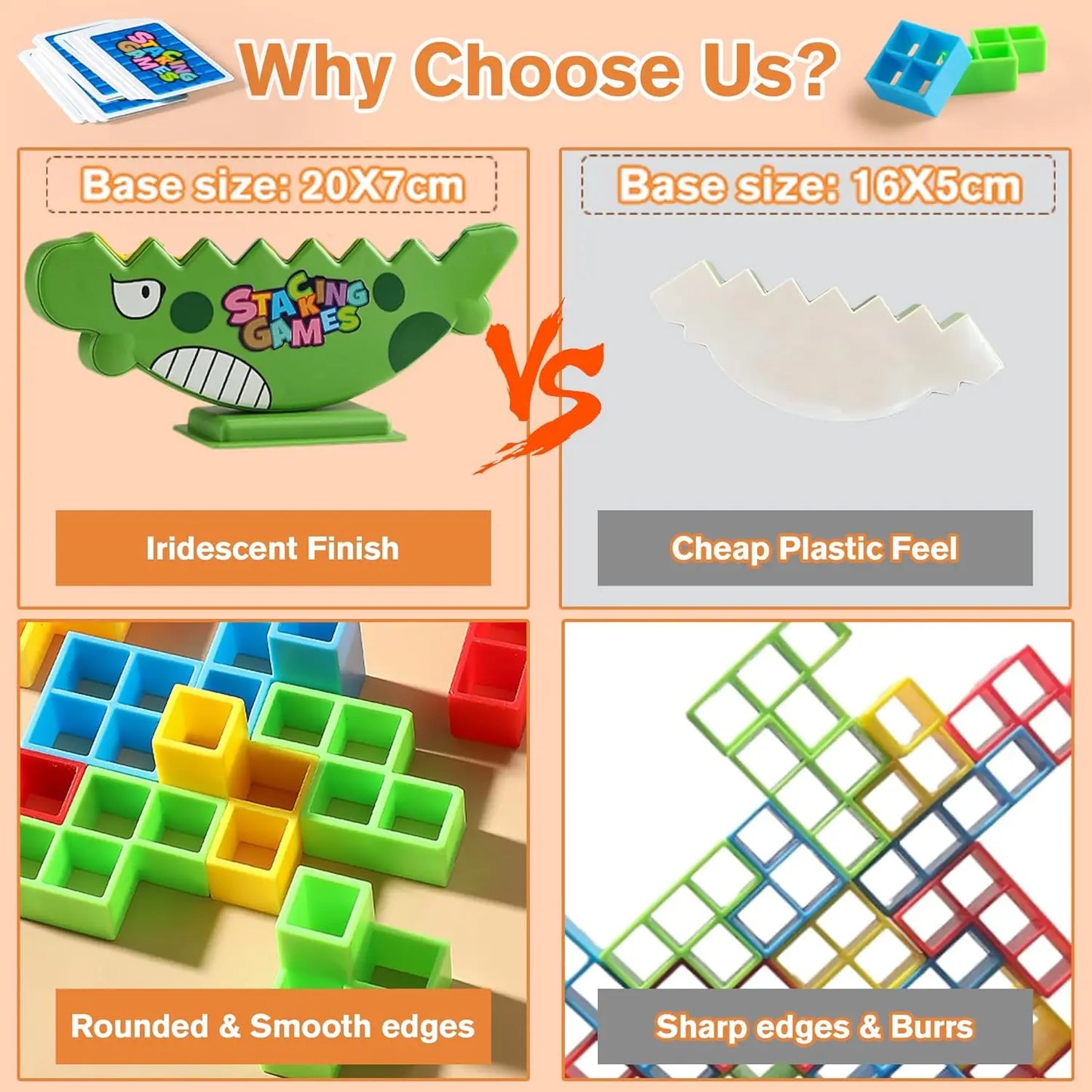 Dinosaur Balance Games for Kids Stacking Blocks, 64 PCS Tower Stack Game - Perfect Family Games for Kids and Adults - Great for