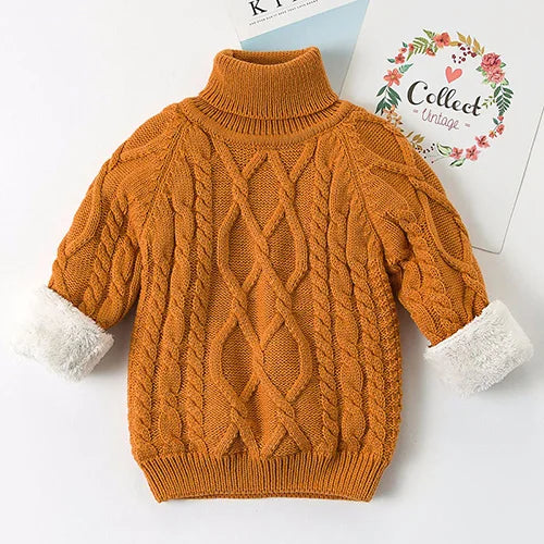 Autumn Winter Children Clothing Baby Girls Boys Thicken Plush Knitted Pullover Tops 1-8Yrs Kids Casual Loose Pullover Sweater