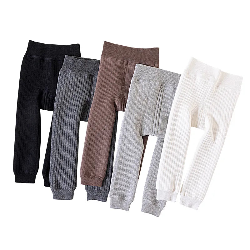 Autumn Winter Baby Boys Girls Thicken Warm Pants Leggings Tights Fleece Lining Stretch Kids Children Knitting Trousers