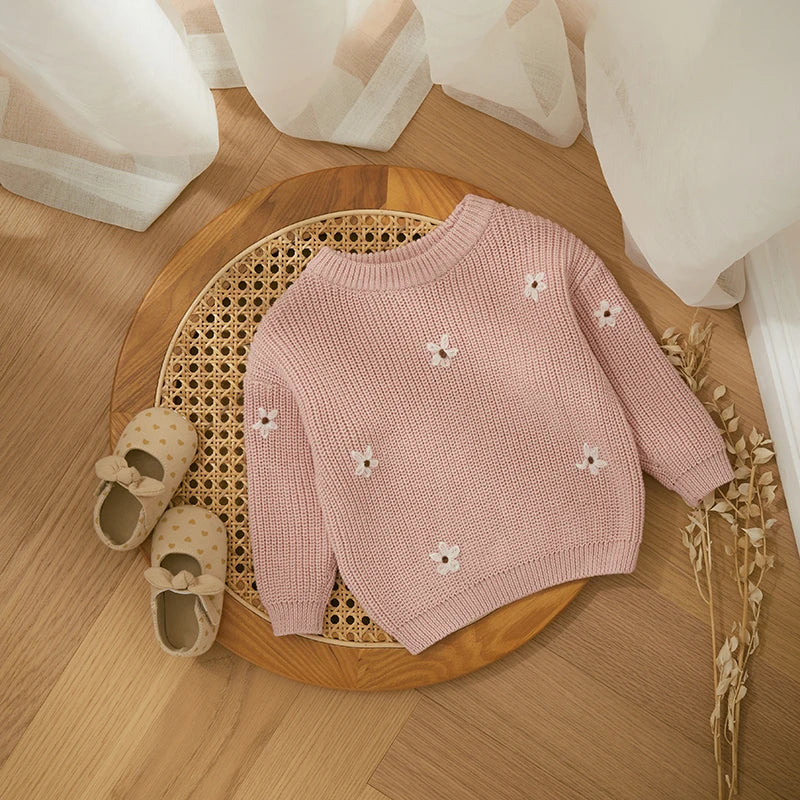Winter Autumn New Baby Boys Girls Sweater Long Sleeve Cute Flower Knit Clothes Newborn Knitwear Pullover Top For Infant