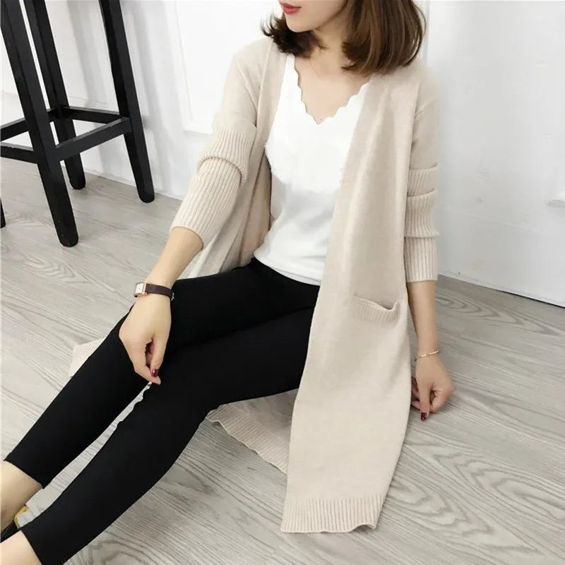 Autumn Winter Knitted Sweater Women Long Cardigan Korean Fashion Female Cardigans Long Sleeve Women Coat Jacket Ladies Outerwear