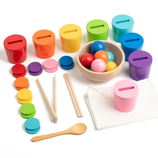 Montessori Wooden Educational Color Cognitive Classification Cup Baby Sensory Color Matching Cup Stacking Toys for Kids