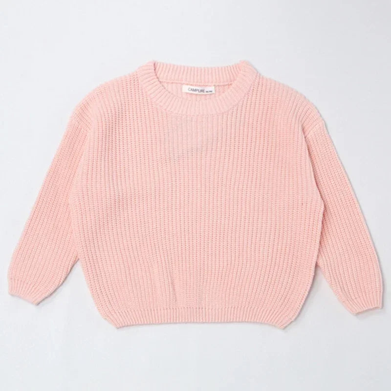 2025 New Autumn 0-7Yrs Kids Sweater Baby Loose Pullover Sweater Baby Boys Girls Long Sleeved Solid Color Knitted Pullover Tops