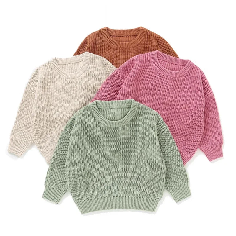 2025 New Autumn 0-7Yrs Kids Sweater Baby Loose Pullover Sweater Baby Boys Girls Long Sleeved Solid Color Knitted Pullover Tops
