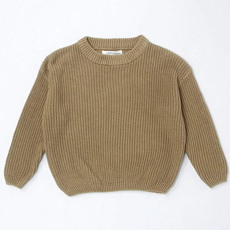 2025 New Autumn 0-7Yrs Kids Sweater Baby Loose Pullover Sweater Baby Boys Girls Long Sleeved Solid Color Knitted Pullover Tops