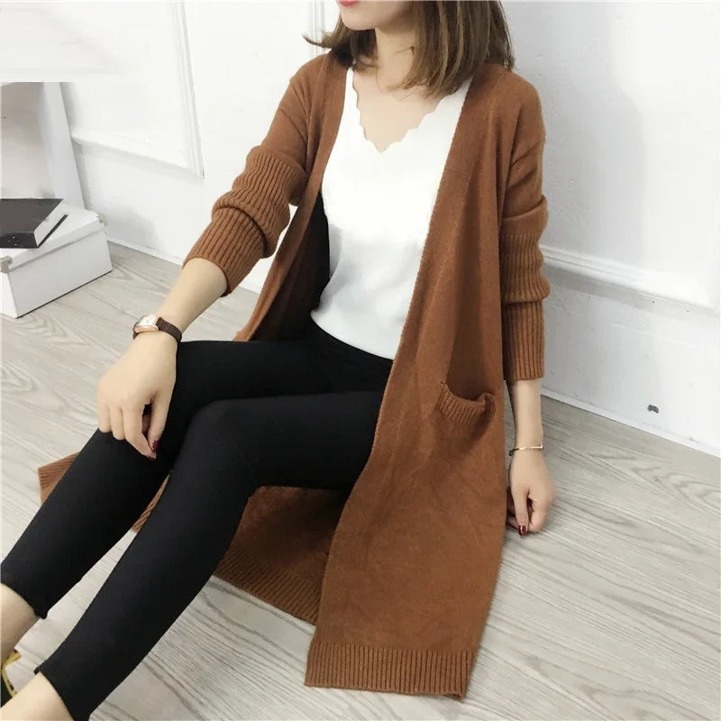 Autumn Winter Knitted Sweater Women Long Cardigan Korean Fashion Female Cardigans Long Sleeve Women Coat Jacket Ladies Outerwear