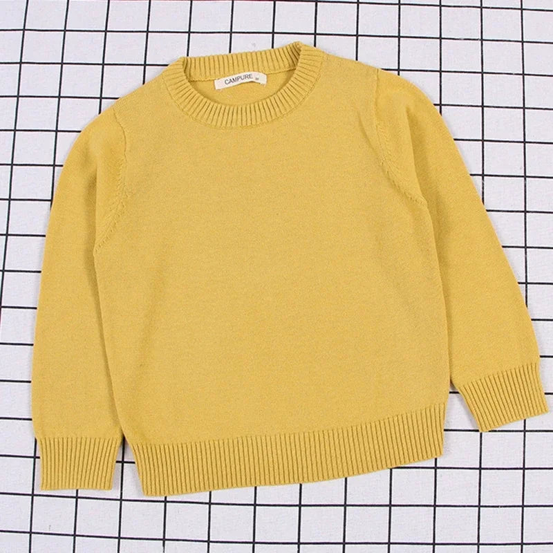 2025 New Autumn 1-8Yrs Baby Boys Girls Pure Color Casual Loose Pullovers Sweaters Kids Sweaters Knitted Bottoming Boys Sweaters