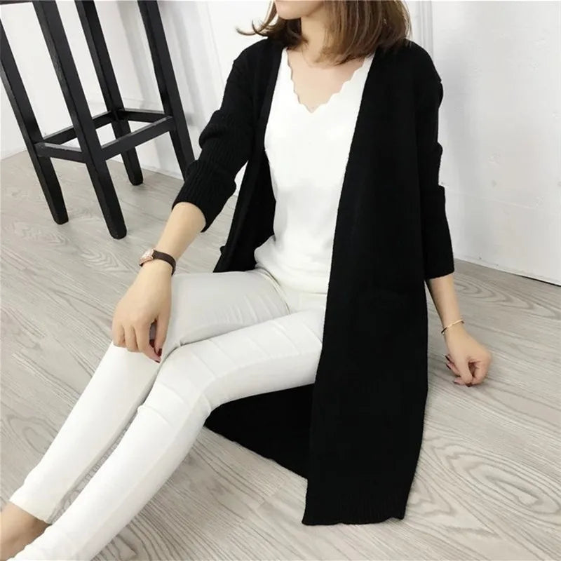 Autumn Winter Knitted Sweater Women Long Cardigan Korean Fashion Female Cardigans Long Sleeve Women Coat Jacket Ladies Outerwear