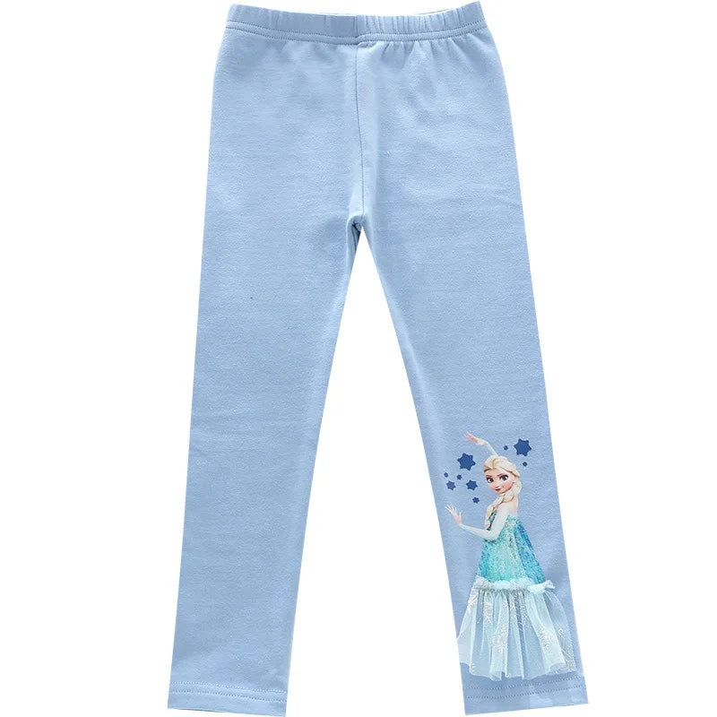 2025 Disney Girls Leggings Quality Cotton for Children Frozen Anna Elsa Autumn Baby Girl Pink Blue Trouser Kids Pants Cartoon