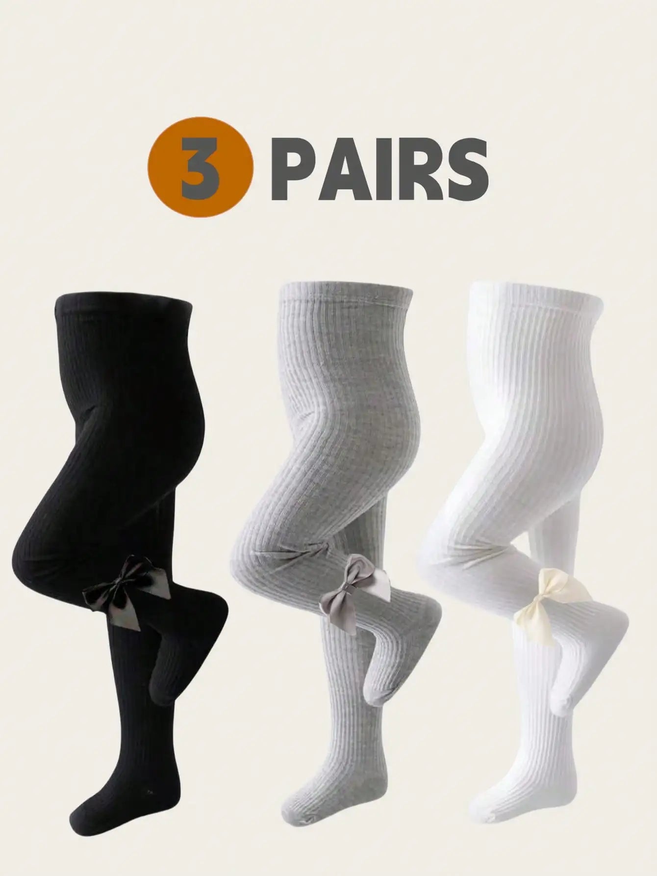 3 pairs of girls' tight pants for autumn and winter, cute bow tie baby pantyhose, warm and comfortable baby socks for wom