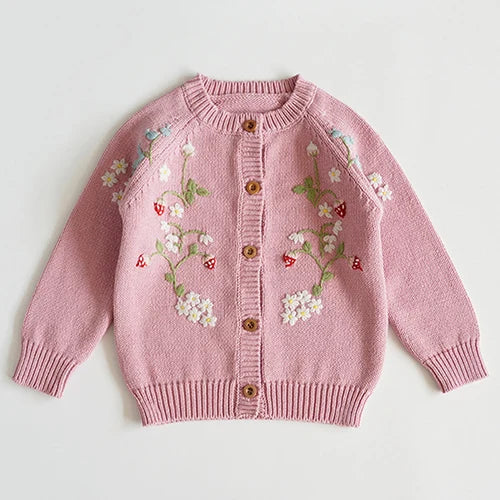 2024 New Autumn Children Long Sleeved Cartoon Print Casual Loose Sweater Baby Girls Knitting Cardigan Coat Kids Knitted Cardigan
