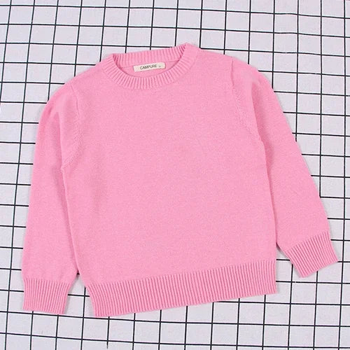 2025 New Autumn 0-7Yrs Kids Sweater Baby Loose Pullover Sweater Baby Boys Girls Long Sleeved Solid Color Knitted Pullover Tops