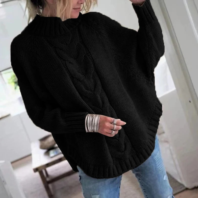Vintage Inspired Cable Sweater  Women's Loose Fit High Neck Pullover  Fall  Winter Style Casual Everyday Autumn Wint