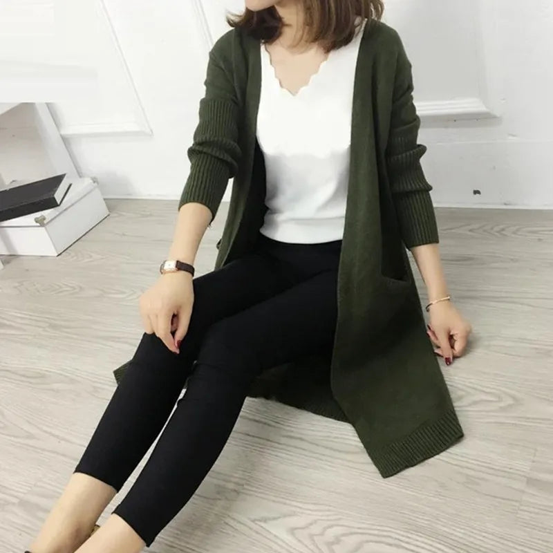 Autumn Winter Knitted Sweater Women Long Cardigan Korean Fashion Female Cardigans Long Sleeve Women Coat Jacket Ladies Outerwear