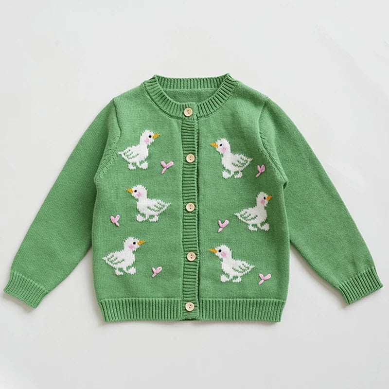 2024 New Autumn Children Long Sleeved Cartoon Print Casual Loose Sweater Baby Girls Knitting Cardigan Coat Kids Knitted Cardigan