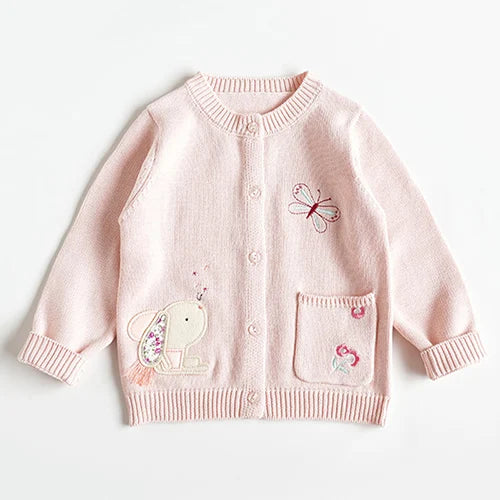 2024 New Autumn Children Long Sleeved Cartoon Print Casual Loose Sweater Baby Girls Knitting Cardigan Coat Kids Knitted Cardigan