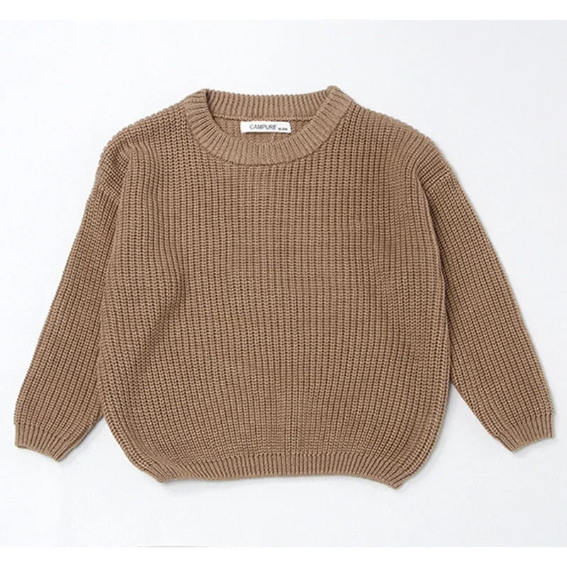 2025 New Autumn 0-7Yrs Kids Sweater Baby Loose Pullover Sweater Baby Boys Girls Long Sleeved Solid Color Knitted Pullover Tops
