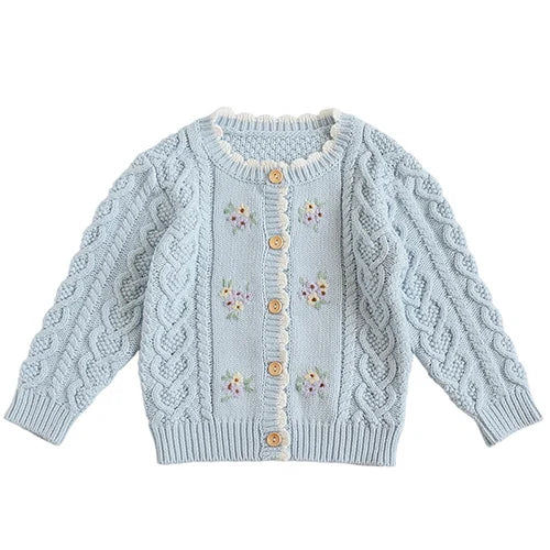 2024 New Autumn Children Long Sleeved Cartoon Print Casual Loose Sweater Baby Girls Knitting Cardigan Coat Kids Knitted Cardigan