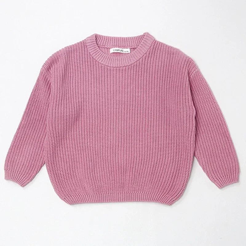 2025 New Autumn 0-7Yrs Kids Sweater Baby Loose Pullover Sweater Baby Boys Girls Long Sleeved Solid Color Knitted Pullover Tops