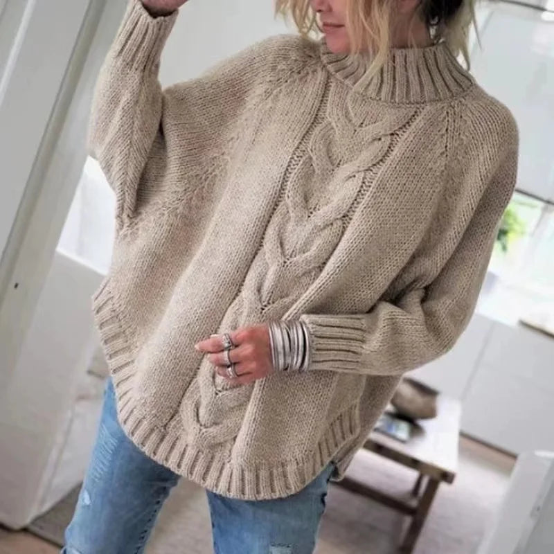 Vintage Inspired Cable Sweater  Women's Loose Fit High Neck Pullover  Fall  Winter Style Casual Everyday Autumn Wint