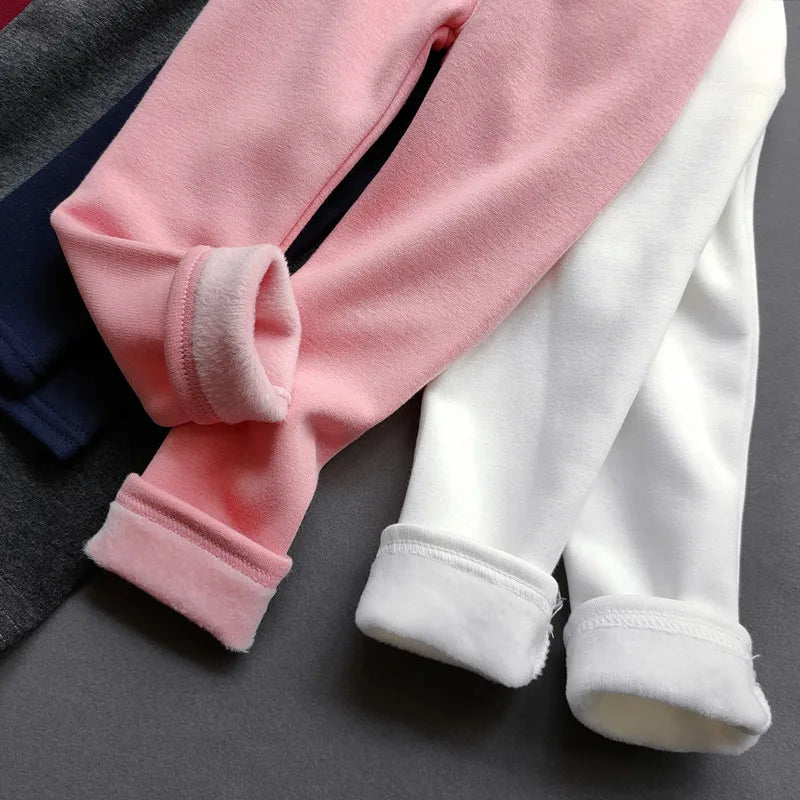 Autumn Winter Girls Fleece Leggings Kids Slim Thermal Trousers children's Solid Color Plus Velvet Warm Pants