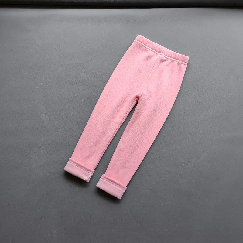 Autumn Winter Girls Fleece Leggings Kids Slim Thermal Trousers children's Solid Color Plus Velvet Warm Pants