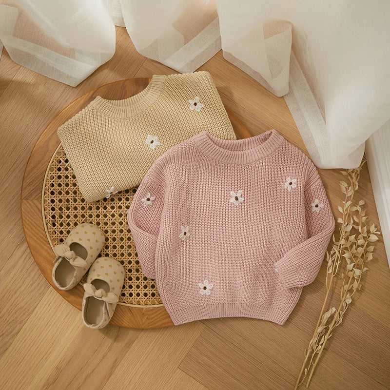 Winter Autumn New Baby Boys Girls Sweater Long Sleeve Cute Flower Knit Clothes Newborn Knitwear Pullover Top For Infant