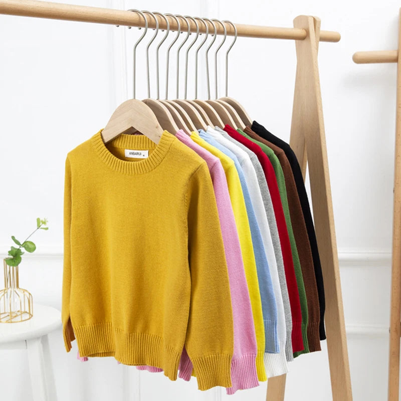 2025 New Autumn 1-8Yrs Baby Boys Girls Pure Color Casual Loose Pullovers Sweaters Kids Sweaters Knitted Bottoming Boys Sweaters
