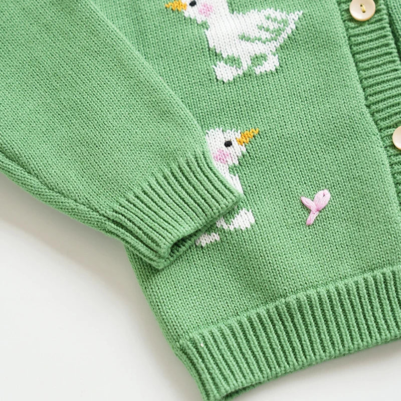 2024 New Autumn Children Long Sleeved Cartoon Print Casual Loose Sweater Baby Girls Knitting Cardigan Coat Kids Knitted Cardigan