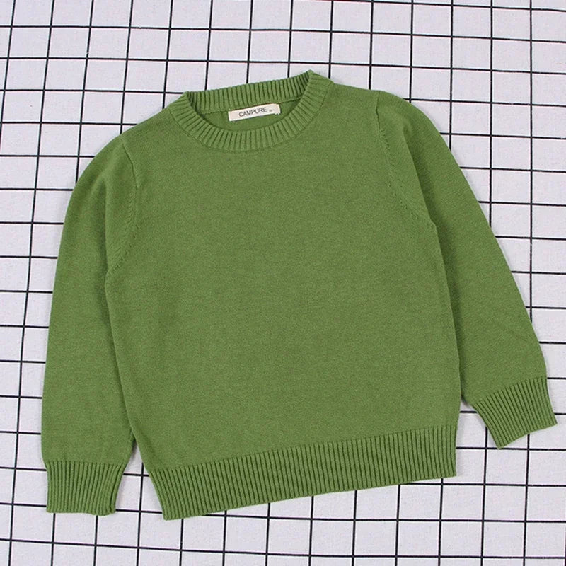 2025 New Autumn 1-8Yrs Baby Boys Girls Pure Color Casual Loose Pullovers Sweaters Kids Sweaters Knitted Bottoming Boys Sweaters