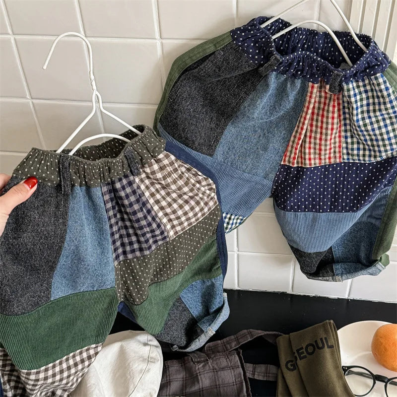 deer jonmi 2024 New Autumn Baby Boys Loose Patchwork Trousers Korean Style Toddlers Kids Casual Chic Haren Pants