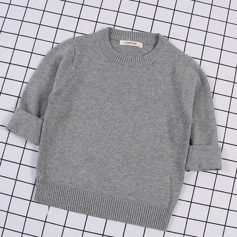 2025 New Autumn 1-8Yrs Baby Boys Girls Pure Color Casual Loose Pullovers Sweaters Kids Sweaters Knitted Bottoming Boys Sweaters