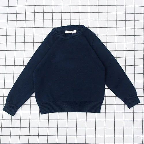 2025 New Autumn 0-7Yrs Kids Sweater Baby Loose Pullover Sweater Baby Boys Girls Long Sleeved Solid Color Knitted Pullover Tops