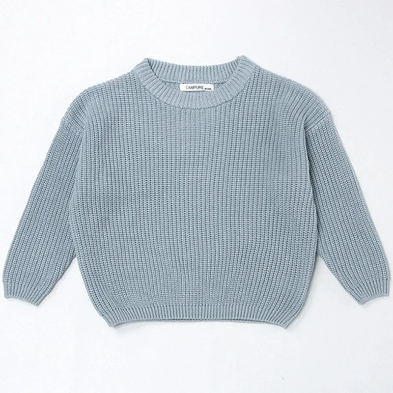 2025 New Autumn 0-7Yrs Kids Sweater Baby Loose Pullover Sweater Baby Boys Girls Long Sleeved Solid Color Knitted Pullover Tops