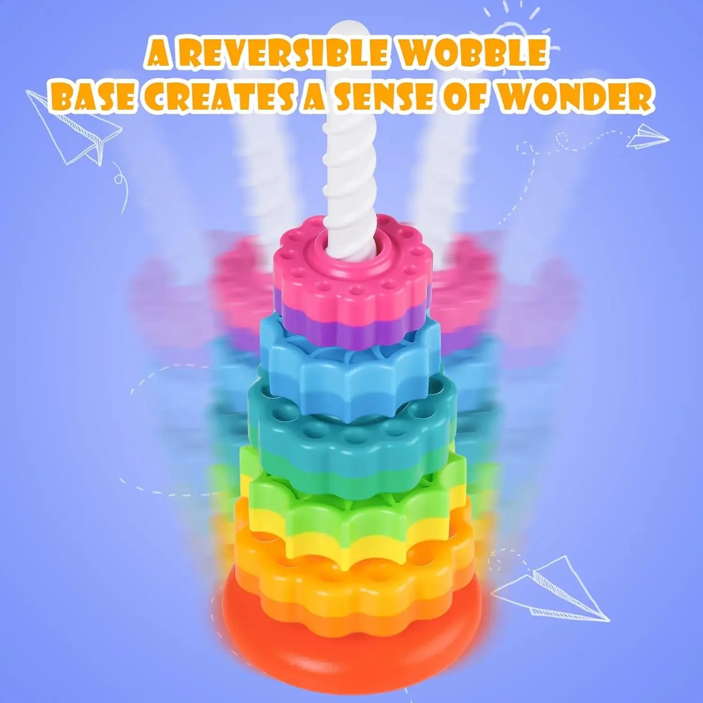 Spinning Stacking Toy for Kids, Rainbow Tower Dual-Color Spinning Wheels Premium Strong BPA-Free ABS Plastic Early Education Fun