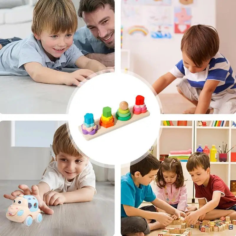 Multifunctional Creative Tower Baby Stacking Puzzle Block Toys Educational Kids Four Pillar Building Blocks For Aged 3