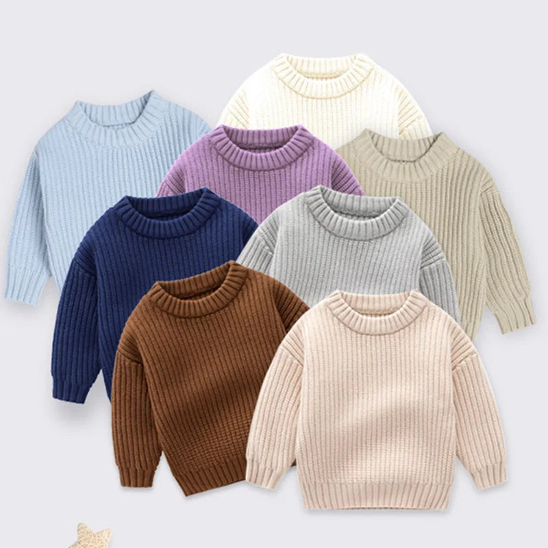 New Autumn Girls Sweater Kids Sweaters Chunky Knit Brief Spring Winter Sweaters Long Sleeve Boys Pullover Warm Knit Baby Clothes