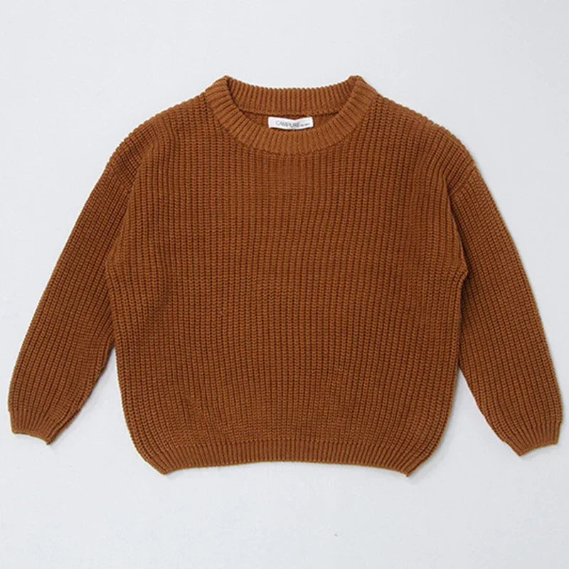 2025 New Autumn 0-7Yrs Kids Sweater Baby Loose Pullover Sweater Baby Boys Girls Long Sleeved Solid Color Knitted Pullover Tops