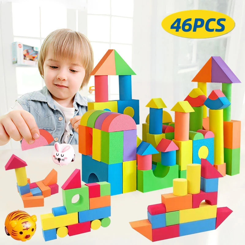 46pcs Soft EVA Building Blocks Large Educational STEM Toys for Preschool Kids Big Colorful Stackable Blocks Boy Girl Gifts