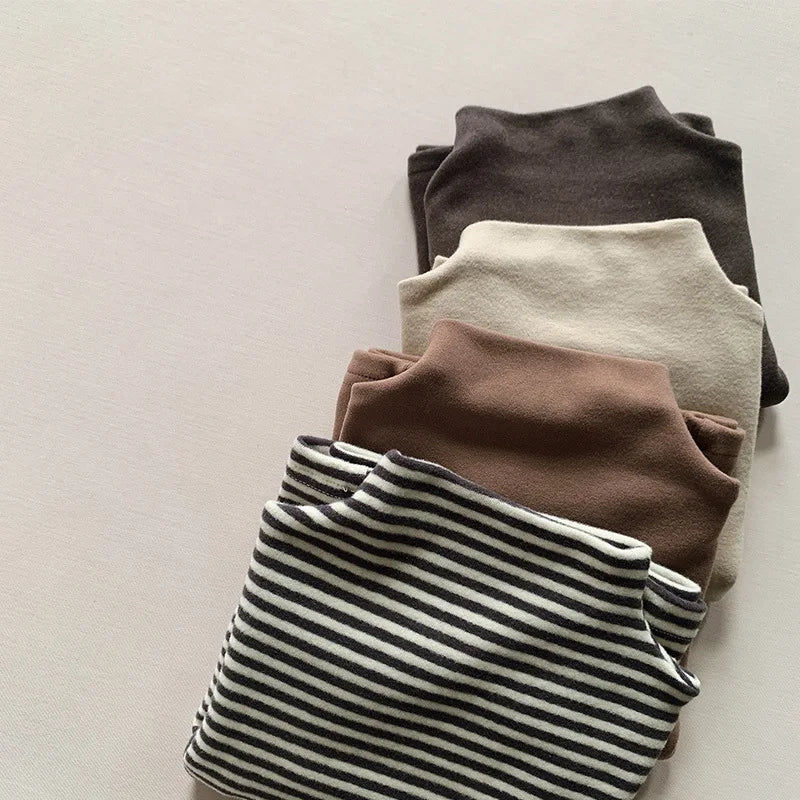Autumn Winter Children T-Shirts 1-8Y Boys Girls Turtleneck Warm Striped Long Sleeve T Shirts Tops Tees Toddler Wear Kids Clothes