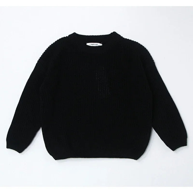 2025 New Autumn 0-7Yrs Kids Sweater Baby Loose Pullover Sweater Baby Boys Girls Long Sleeved Solid Color Knitted Pullover Tops