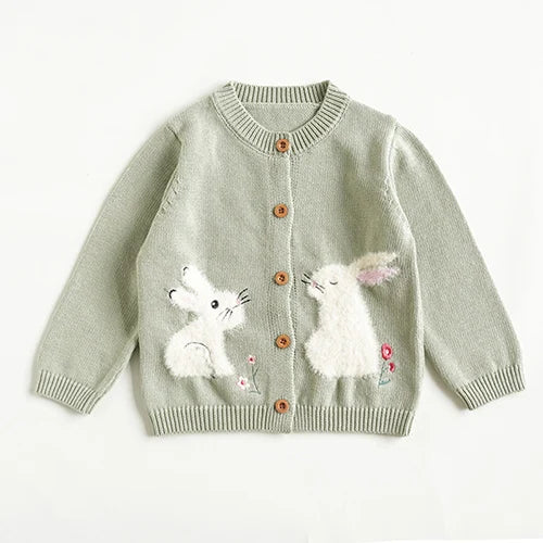 2024 New Autumn Children Long Sleeved Cartoon Print Casual Loose Sweater Baby Girls Knitting Cardigan Coat Kids Knitted Cardigan