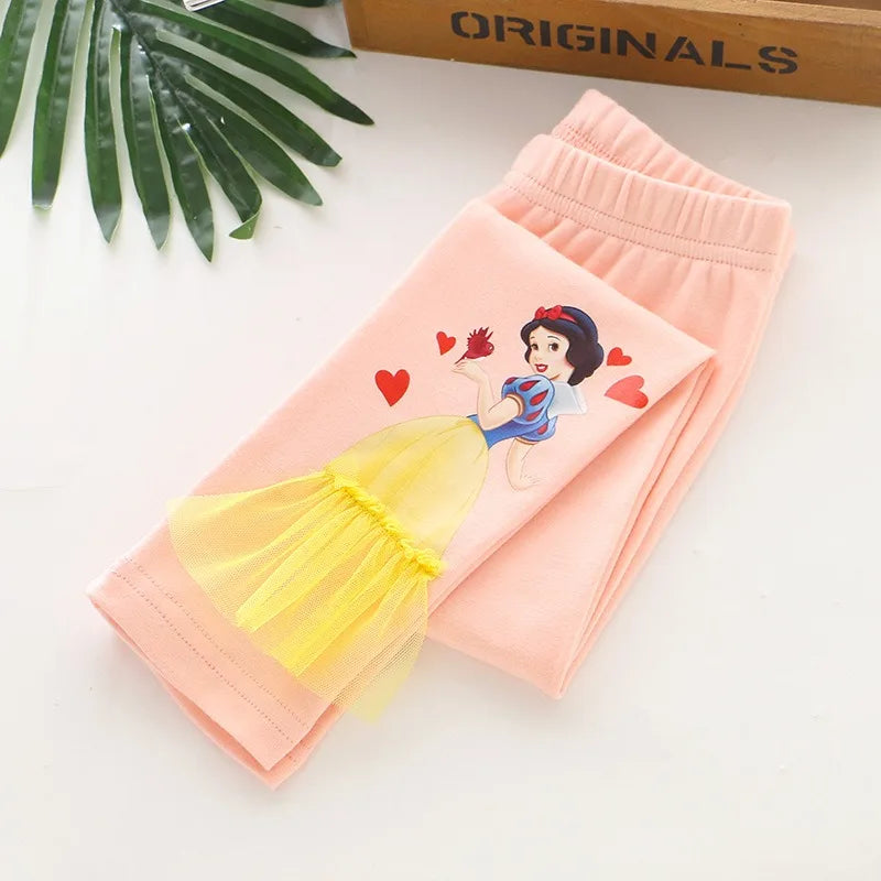 2025 Disney Girls Leggings Quality Cotton for Children Frozen Anna Elsa Autumn Baby Girl Pink Blue Trouser Kids Pants Cartoon