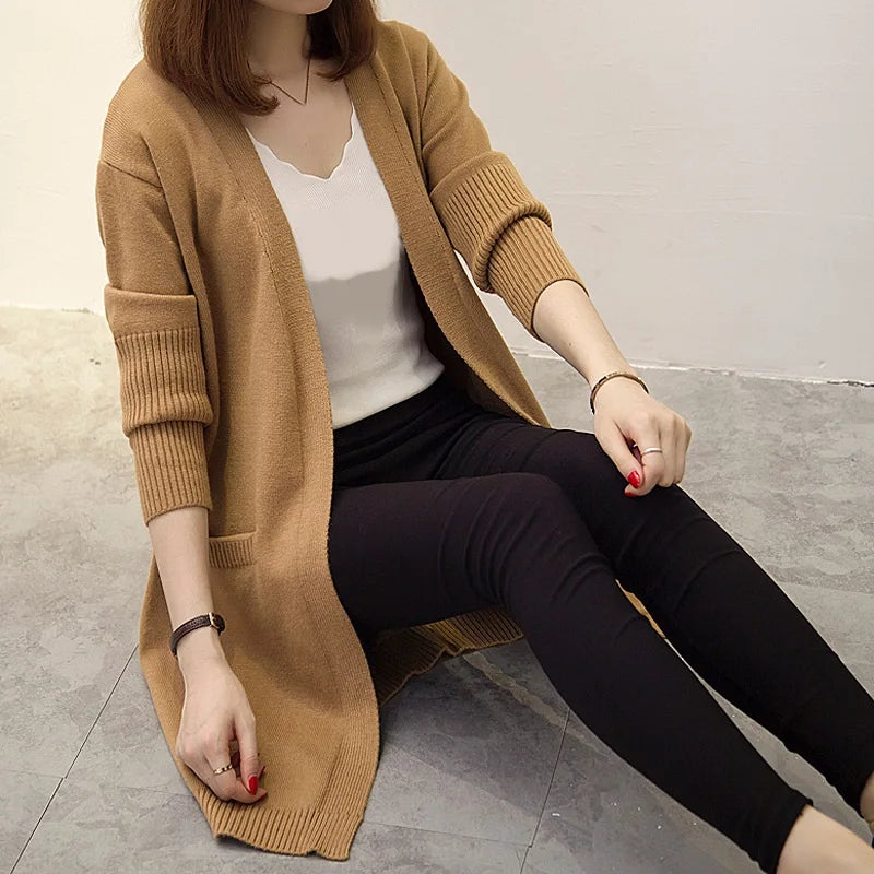 Autumn Winter Knitted Sweater Women Long Cardigan Korean Fashion Female Cardigans Long Sleeve Women Coat Jacket Ladies Outerwear