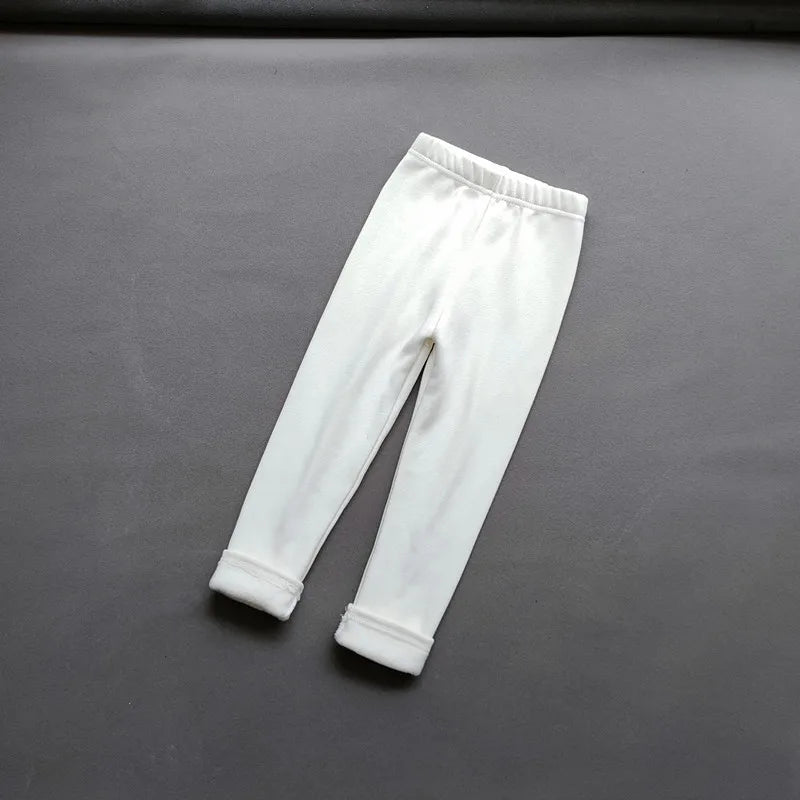 Autumn Winter Girls Fleece Leggings Kids Slim Thermal Trousers children's Solid Color Plus Velvet Warm Pants