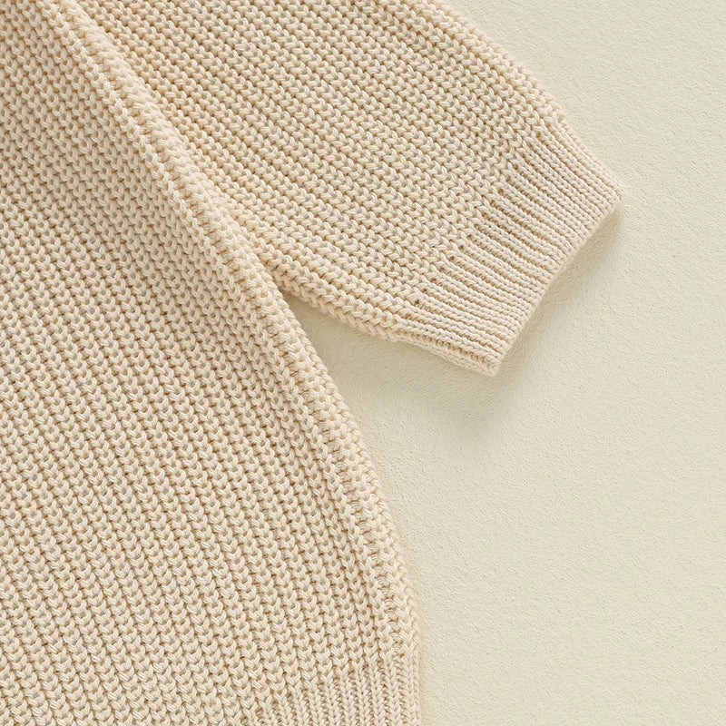 Autumn Winter Fashion Mommy and Me Matching Sweaters Solid Color Ribbed Long Sleeve Round Neck Chunky Knit Tops