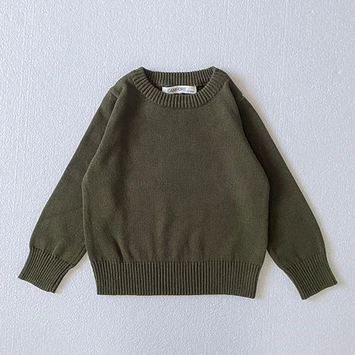 2025 New Autumn 0-7Yrs Kids Sweater Baby Loose Pullover Sweater Baby Boys Girls Long Sleeved Solid Color Knitted Pullover Tops