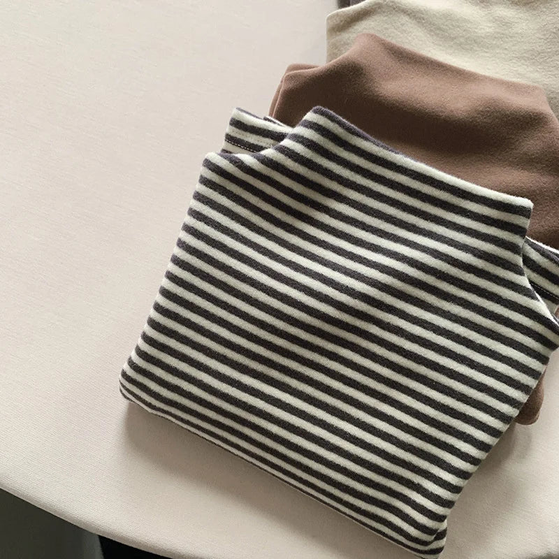 Autumn Winter Children T-Shirts 1-8Y Boys Girls Turtleneck Warm Striped Long Sleeve T Shirts Tops Tees Toddler Wear Kids Clothes