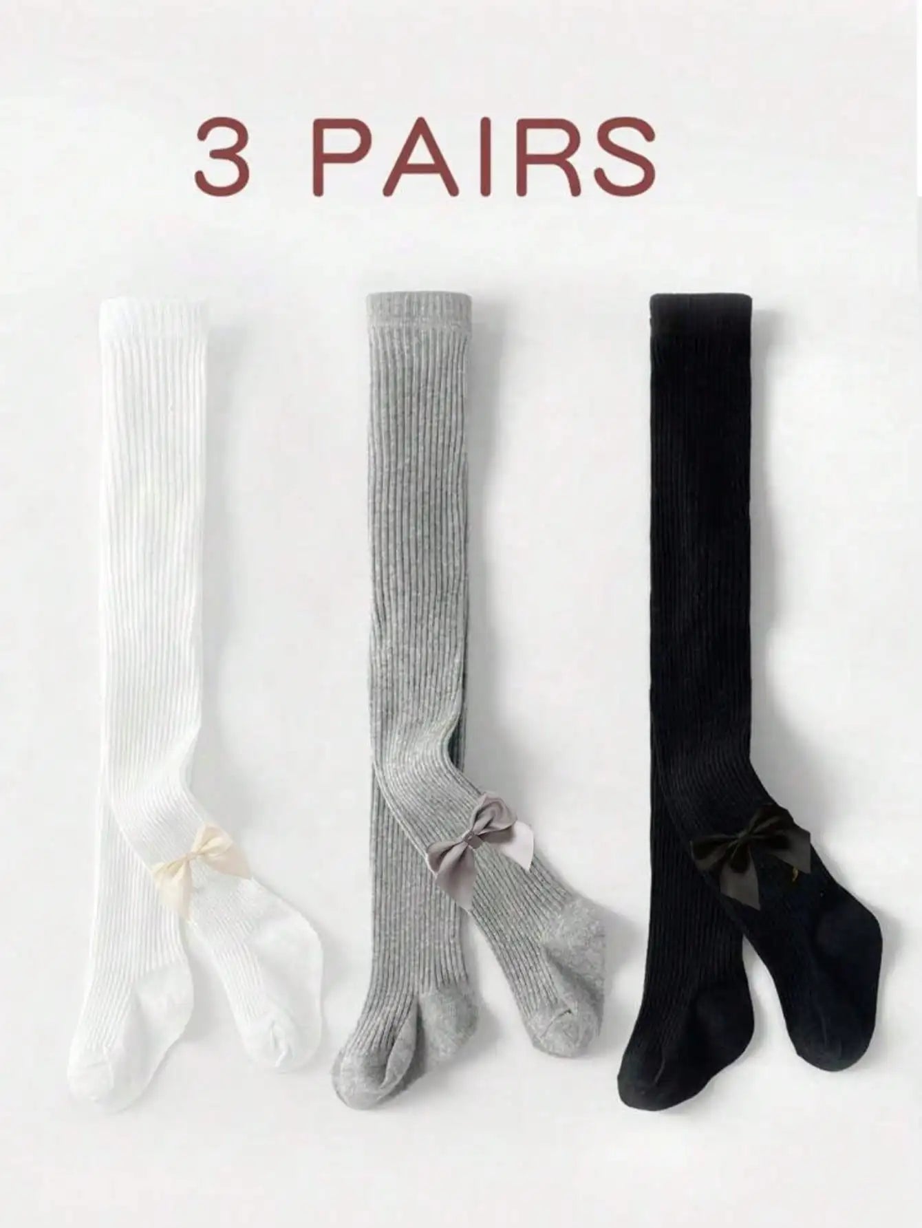 3 pairs of girls' tight pants for autumn and winter, cute bow tie baby pantyhose, warm and comfortable baby socks for wom
