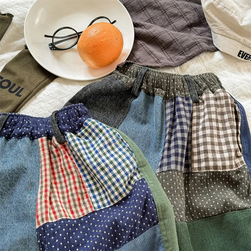 deer jonmi 2024 New Autumn Baby Boys Loose Patchwork Trousers Korean Style Toddlers Kids Casual Chic Haren Pants